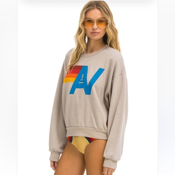 AVIATOR NATION Sand Relaxed Logo Crewneck Sweatshirt XS unisex - Picture 1 of 10